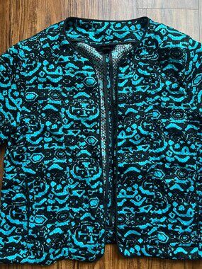 Molly & Maxx Jacket Women’s PM‎ Petite M Turquoise Black Geometric Print Suit
